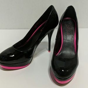 Blink Black and neon pink platform heels